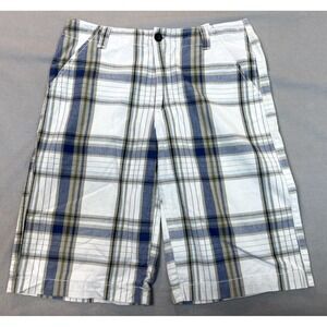 Levis Chino Bermuda Shorts size 18 30 inch White Blue Brown Checked Plaid womens